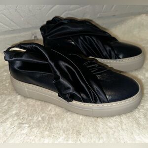 New AGL Navy Blue Leather and Satin Sneakers Size 37